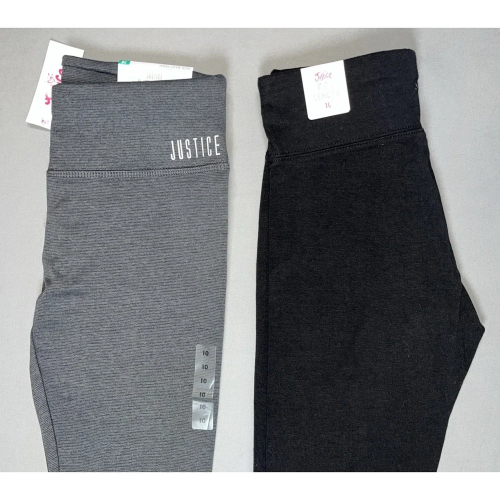 Justice Girls Leggings Lot 2 Black Gray High Waist Pedal Full Length Size 10 NWT